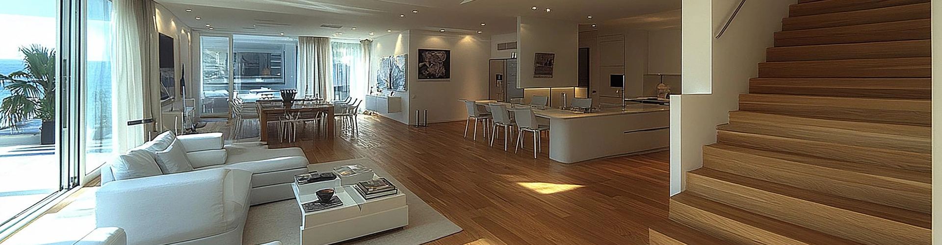 salón cocina con suelos de madera